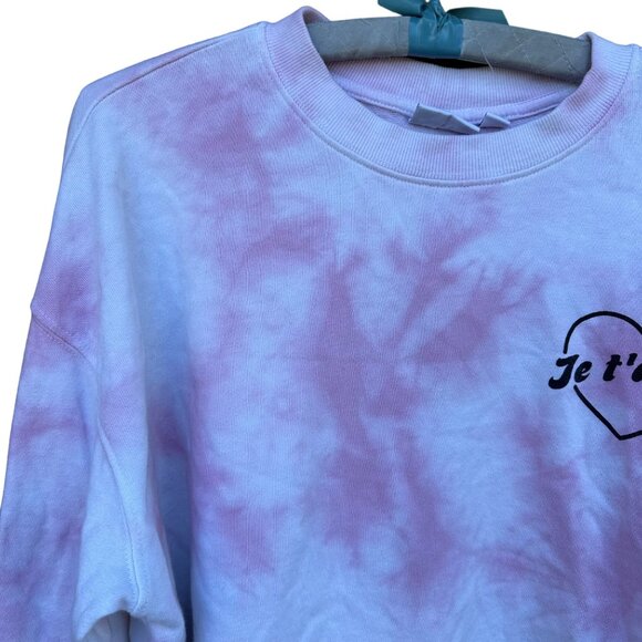 Mighty Fine “Je T’aime” Pink Tie Dye Oversized Crop Sweatshirt Size XS - Picture 2 of 12